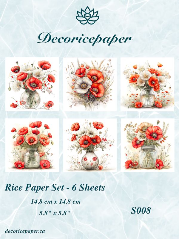 S008 - Poppy Blooms - Mini Rice Paper Set