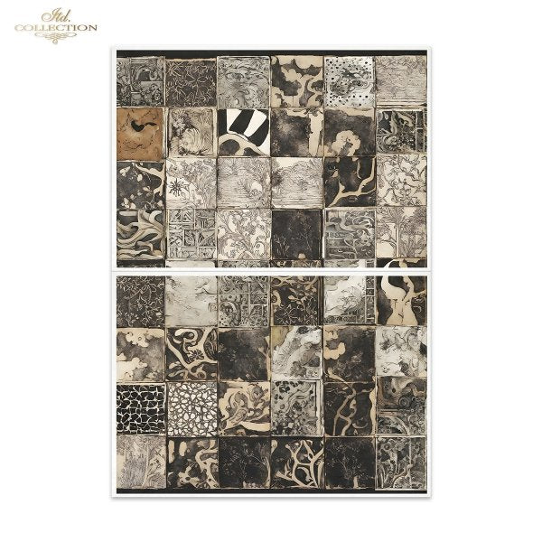 Patchwork mulberry paper with black and white pattern on a white background