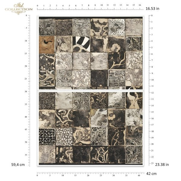 Patterned mulberry paper with measurement scale on a white background