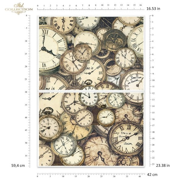 Pattern of vintage clocks with measurement scale on a white background