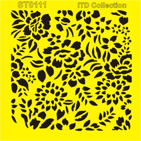 Black floral pattern on a yellow background.