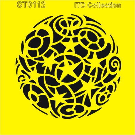 Black geometric pattern on a yellow background.