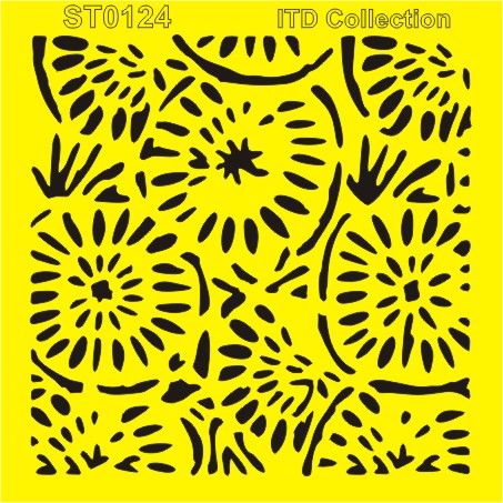 Black abstract pattern on a yellow background.
