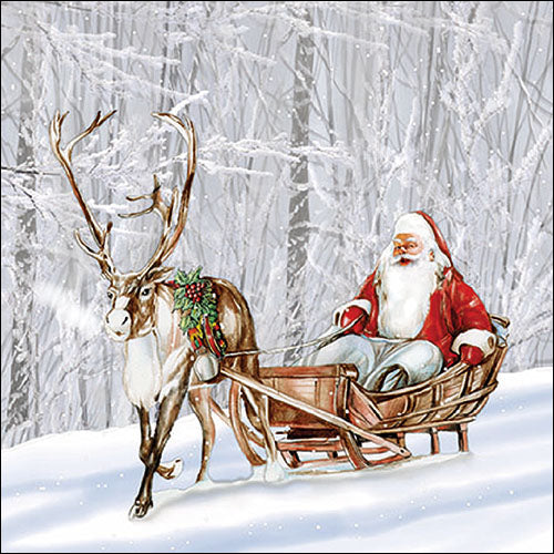 Santa in Snowy Forest - Napkin