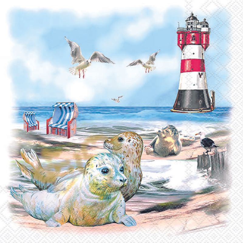 Seals on Beach - Napkin