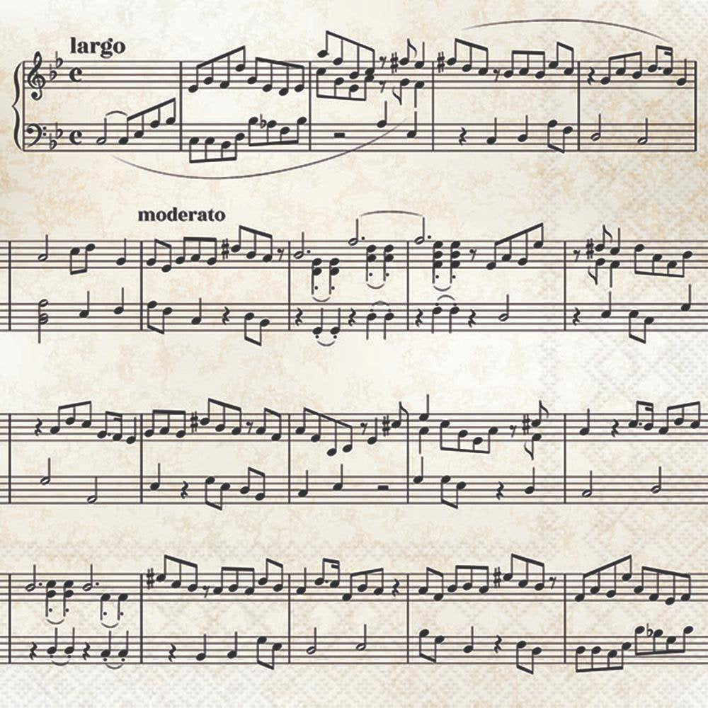 Sheet music with musical notes and tempo indications on a textured beige background