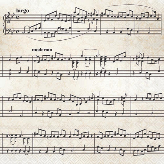 Sheet music with musical notes and tempo indications on a textured beige background