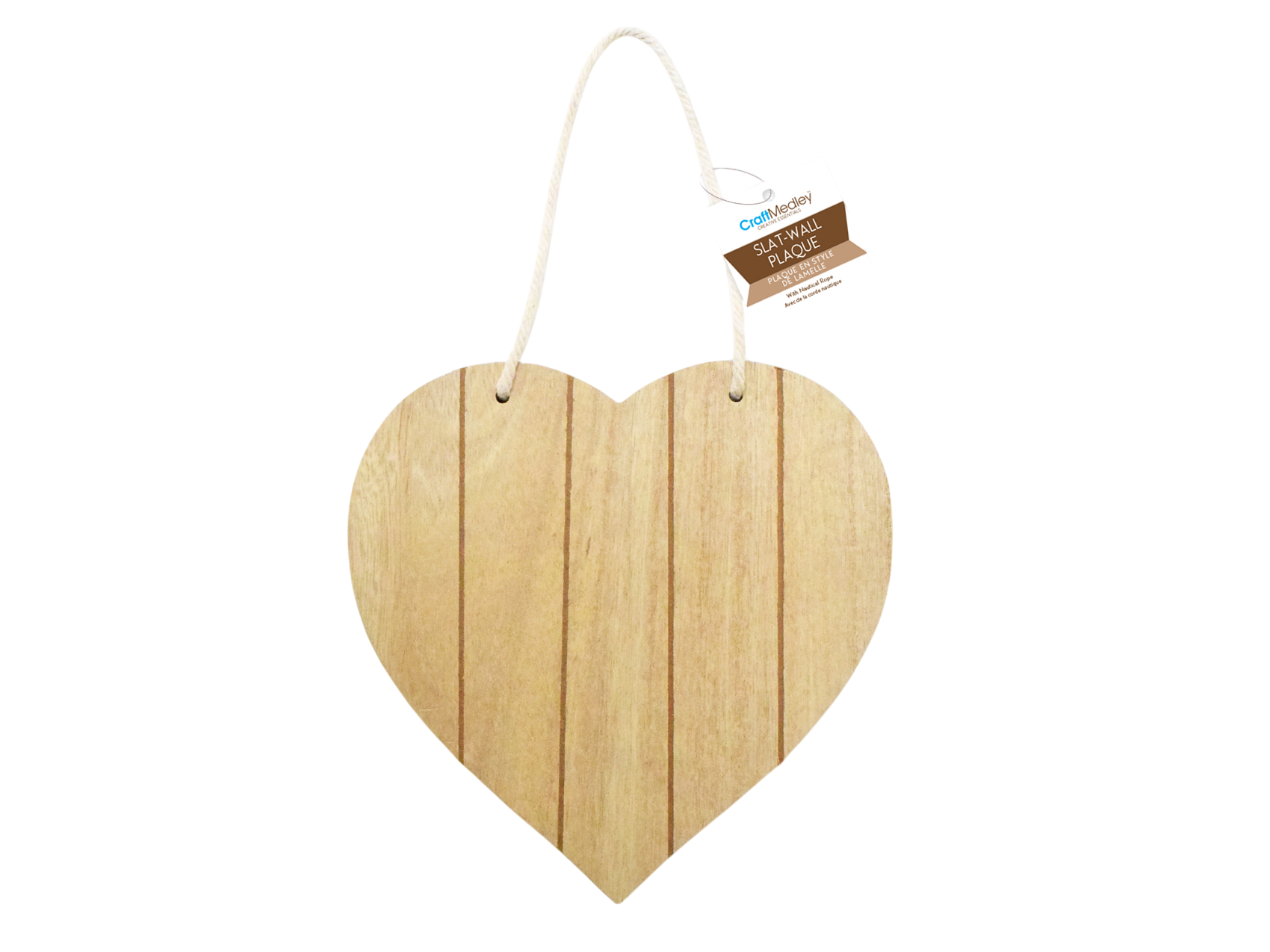 Plaques With Ropes Slat-Wall Square Hanging Plaque with Nautical Rope - Heart – Decoricepaper