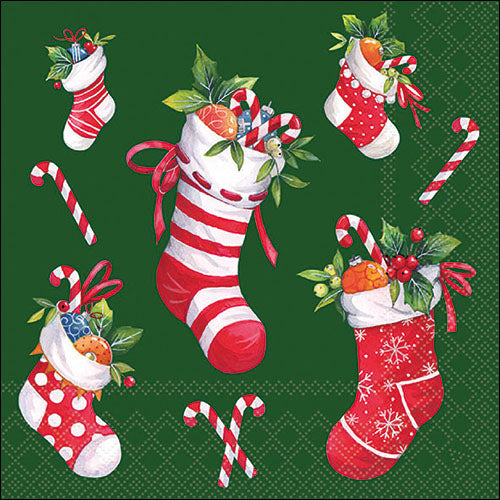 X-mas Stockings GREEN - Napkin