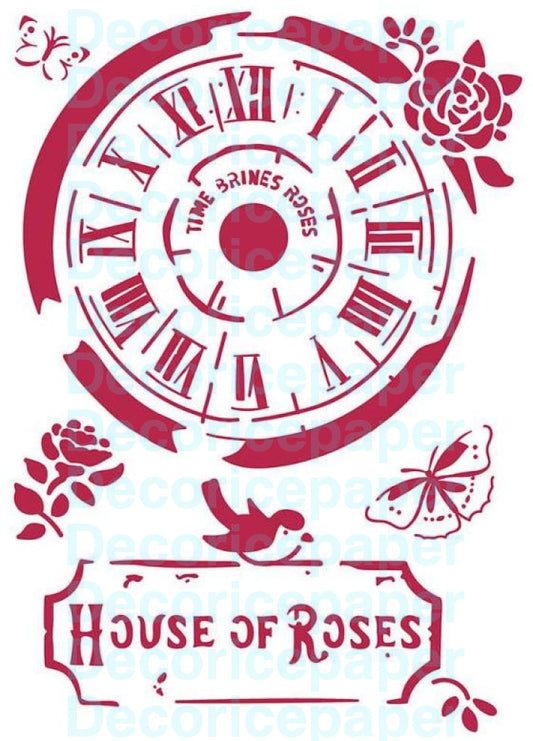 Clock House Of Roses - Stencil