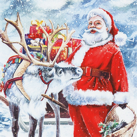 Santa with Reindeer - Napkin