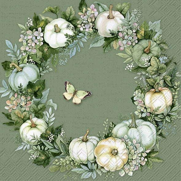 Pumpkin Wreath GREEN- Napkin