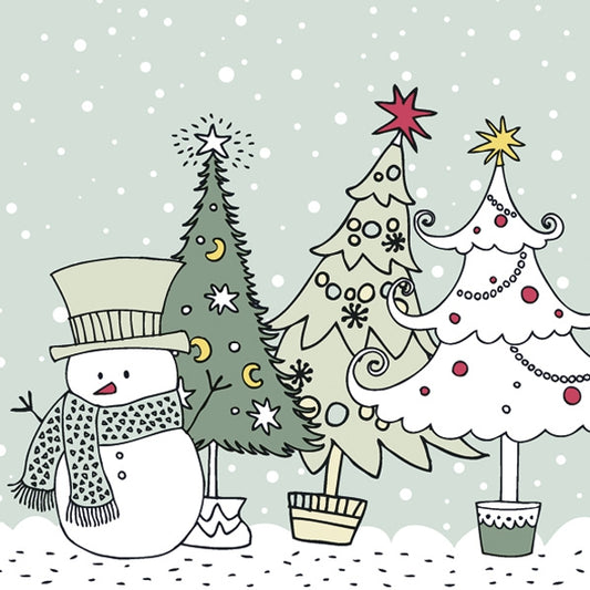 Graphic Snowman and Xmas Trees - Napkin