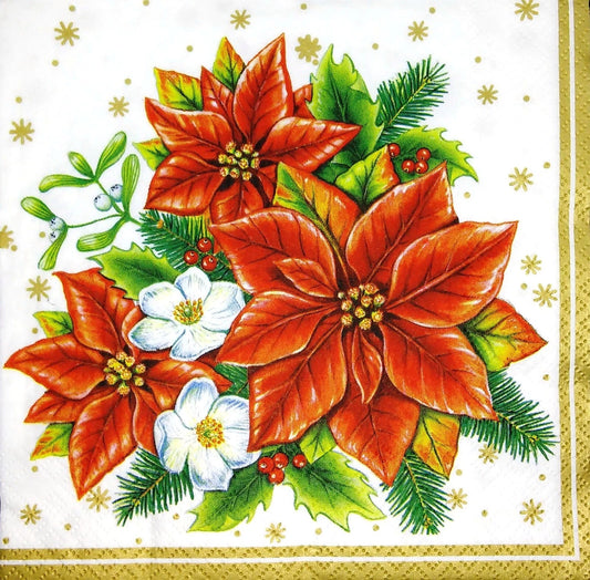 Poinsettia Bouquet White - Napkin