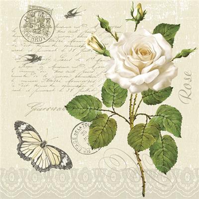 Vintage Rose Twig with Butterfly - Napkin