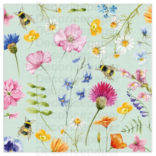 Flowers And Bees Aqua Napkin