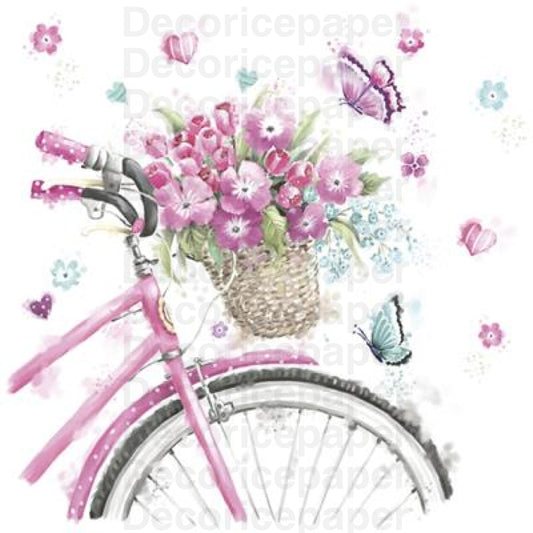 Pink Bicycle With Basket Napkin