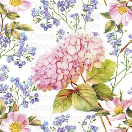 Pink Hydrangea And Forget-Me-Not Flowers Napkin